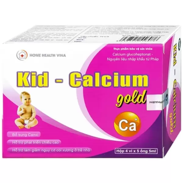 Dung dịch uống Kid-Calcium Gold 5ml Home Health Vina bổ sung calci giúp xương, răng chắc khỏe