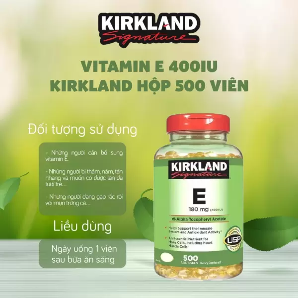 Vitamin E 400 IU Kirkland nuôi dưỡng làn da, ngăn ngừa hình thành nếp nhăn