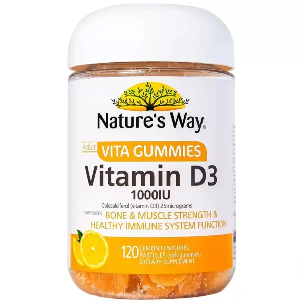 Viên nhai Vita Gummies Vitamin D3 1000IU Nature's Way hỗ trợ giúp hấp thu canxi